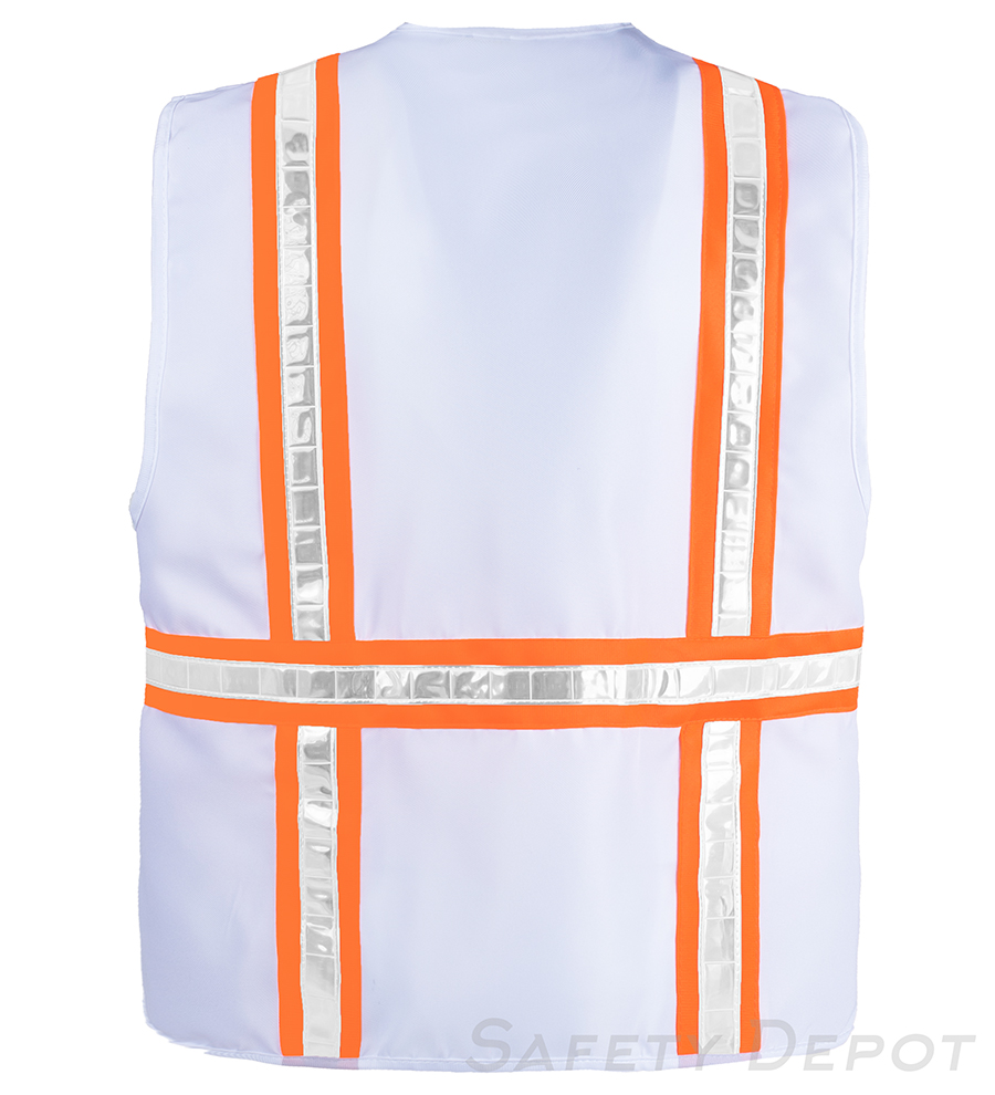 8038A White MultiPocket Zipper Closure Hi Vis Safety Vest